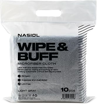 Nasiol Wipe&Buff Microfiber Cleaning and Ceramic Coating Buff Cloth Professional, Highly Absorbent, Lint & Streak-Free, Edgeless Double-Sided Towel Pack of 10, Light Gray 13.79 x 15.75 in