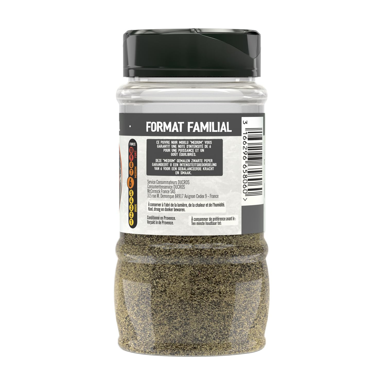 Assaisonnement malin pour vos repas quotidiens — DUCROS Poivre Noir Moulu, format familial 210g, origine Indonésie - Lot de 3