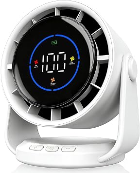 YOSHENMO Desk Fan, Turbo Table Fan for Bedroom, 100-Speed Digital Display, Low Noise, 105 Adjustable Tilt, 7.5-inch, Rechargeable Battery, Wall-Mouted Design for Home, Office, Travel Dark White