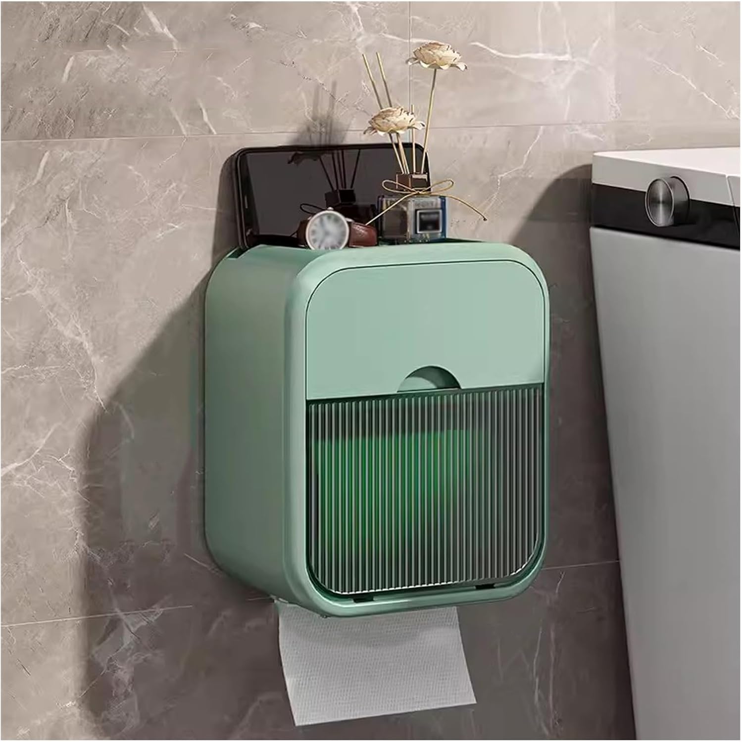 WALDOR Tissue Box Holder Punch Free Toilet Paper Dispenser, Wall Mounted Plastic Tissue Box, Toilet Paper Holder for Home Bathroom Kitchen Washroom Decorative Napkin Holder (Color : A)