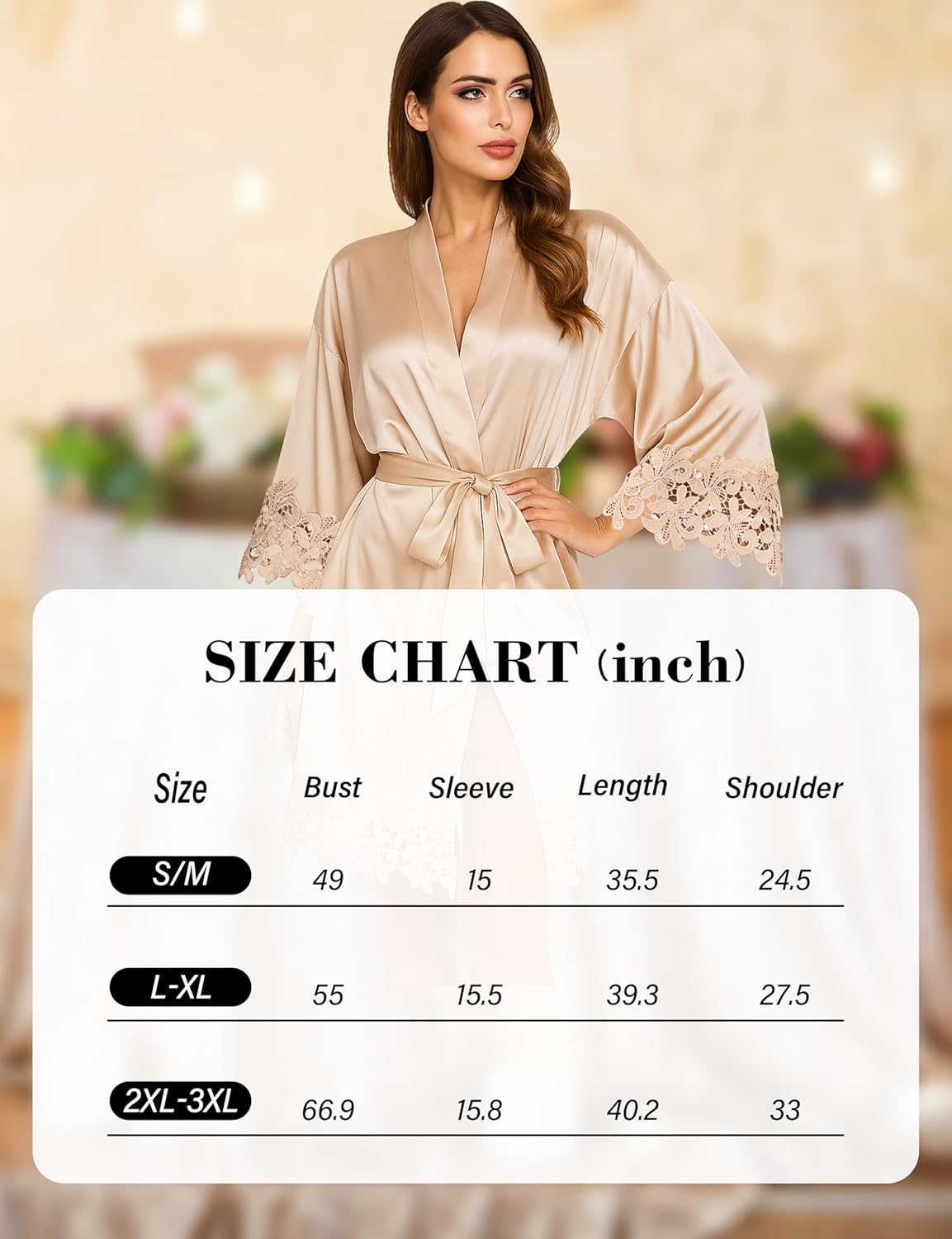EPLAZA Bride Robe for Wedding Day Set Bridal Robe Lace Trim Silky Embroidery Satin Kimono for Bridal Party - Image 7
