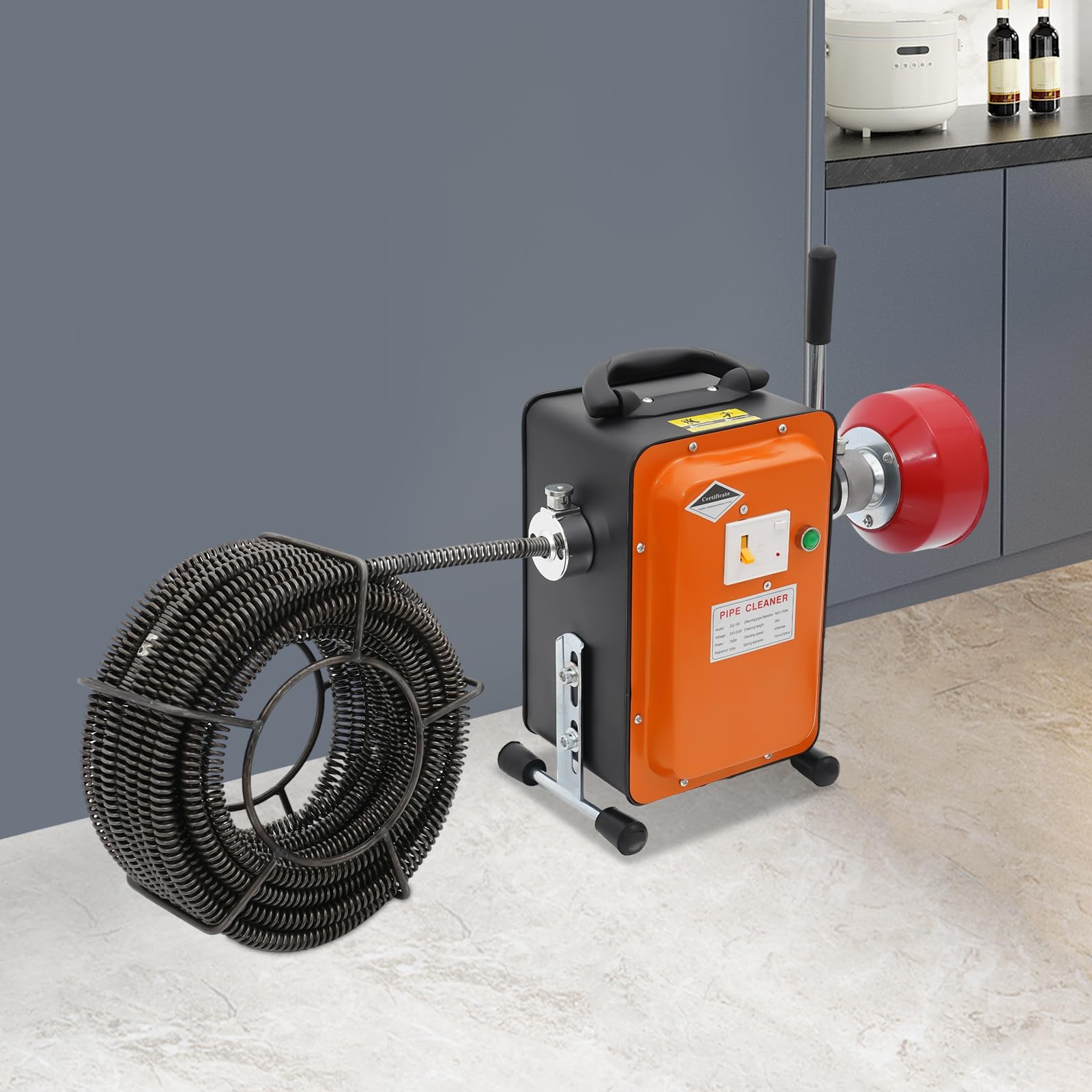 Máquina de limpieza de tuberías eléctrica, 400 rpm, espiral de limpieza de tuberías con espiral de 20 m, limpiador de tuberías, limpiador de desagües, para cocina, restaurante