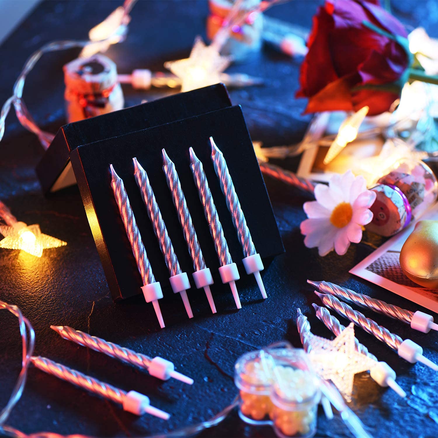 30 Bougies Spirale Métalliques Pour Gâteau - Anniversaire, Mariage, Décoration Cupcakes Doré/argenté - 12