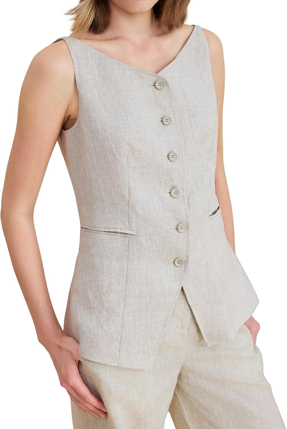 Women's 100% Linen Vest Blazer Suit Waistcoat Tops | Comfort,Breathable,Sweat Wicking, Suitable for Office, Business, Daily Commuting