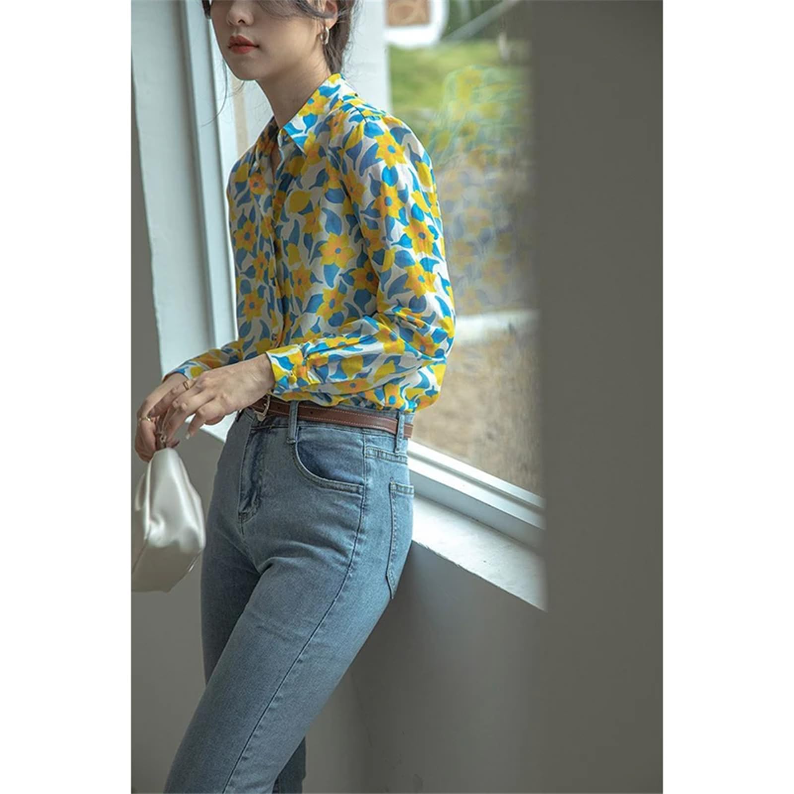 Camicia Donna Elegante Camicie Eleganti Camicie Floreali Moda delle Donne Camicie A Maniche Lunghe Maniche Lunghe Top delle Donne-a-XXL