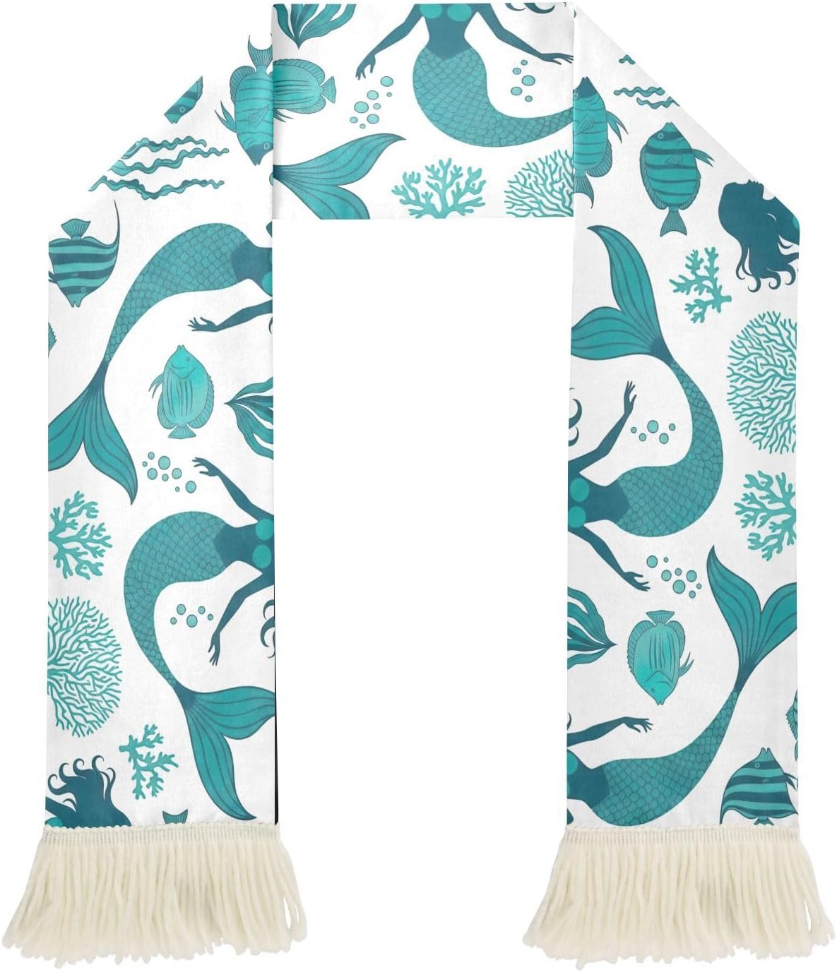 CHIFIGNO Teal Mermaid Fish White Soccer Fan Scarf, Quick Dry Polyester, Soft Print Supporter Towel for Sports Events, Versatile for Team Cheers
