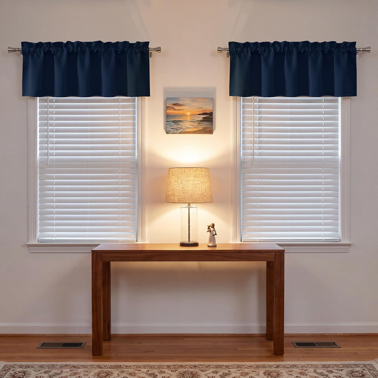 PONY DANCE 2 Panels Navy Blue Blackout Valance for Windows, 42" W x 16" L