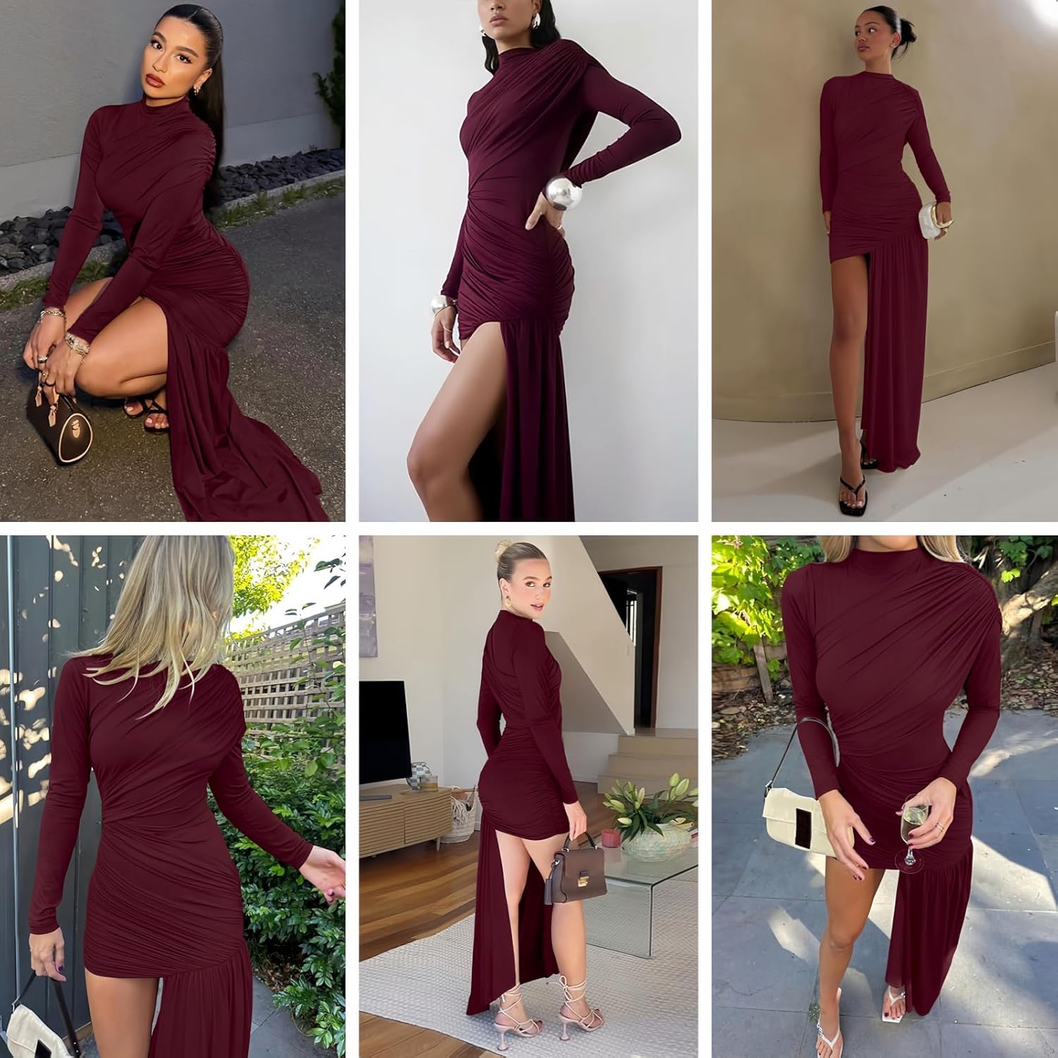 JUMISEE Women’s Elegant Irregular Ruched Mini Dress Flowy Ribbon Bodycon Cocktail Dress Sexy Pleated Formal Dresses - Image 5