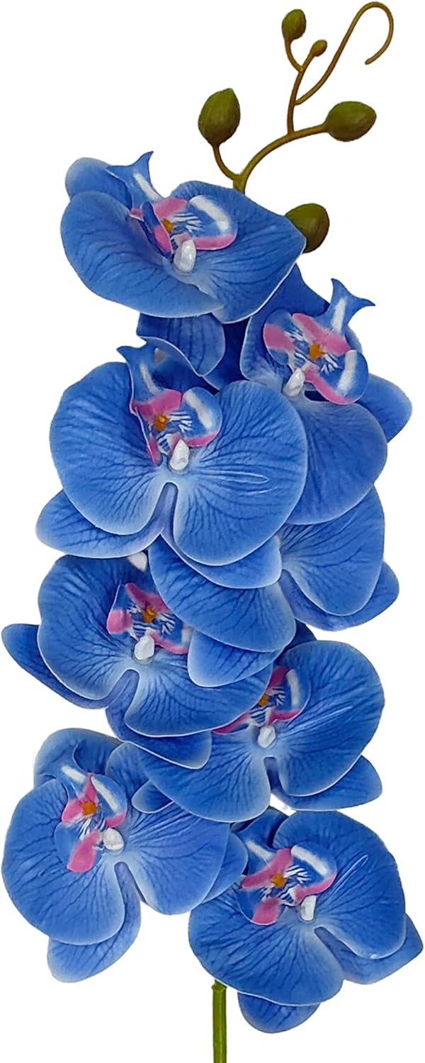 ATFL 8 Pack Blue Orchid Artificial Flowers Real Touch, 32'' Artificial Fake Faux Silk Orchid Stem Bouquets for Wedding Party Home Garden Decor,Orquideas Artificiales para Decora (excluding The Pot)