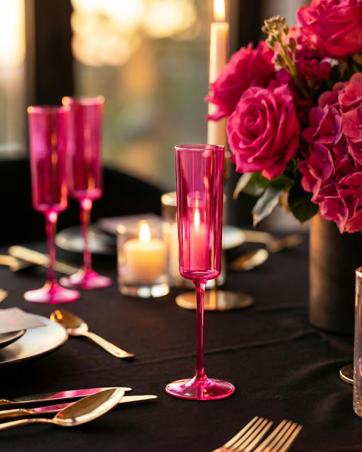 Ciaell 24 Pack Plastic Champagne Flutes - Hot Pink 6 Oz Disposable Champagne Glasses - Square Plastic Toasting Glasses for Party Birthday Anniversary Wedding & Valentine's Day - Image 9