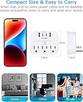 Vista 6 de 1 Paquete de divisor de enchufe múltiple con USB, extensor de enchufe con protector contra sobretensiones con 3 tomas de pared 4 cargadores de pared