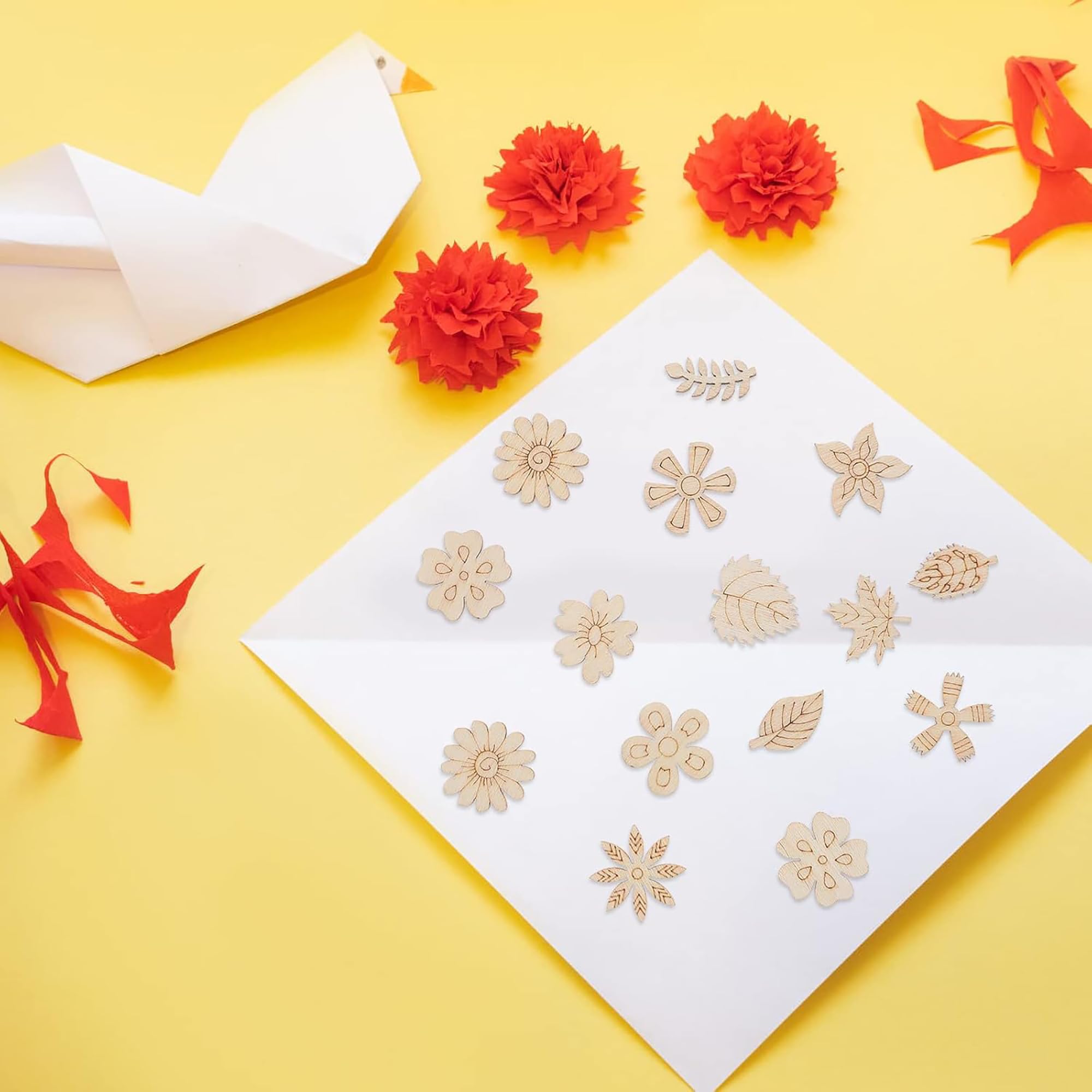 Cliths Pack of 30 Pcs DIY Wooden Flowers for Crafts, Unfinished Wood Cutouts for Painting, Fall Leaves Craft Shapes, Decorative Wooden Chips for DIY, Scrapbooking, and Home Decor 2