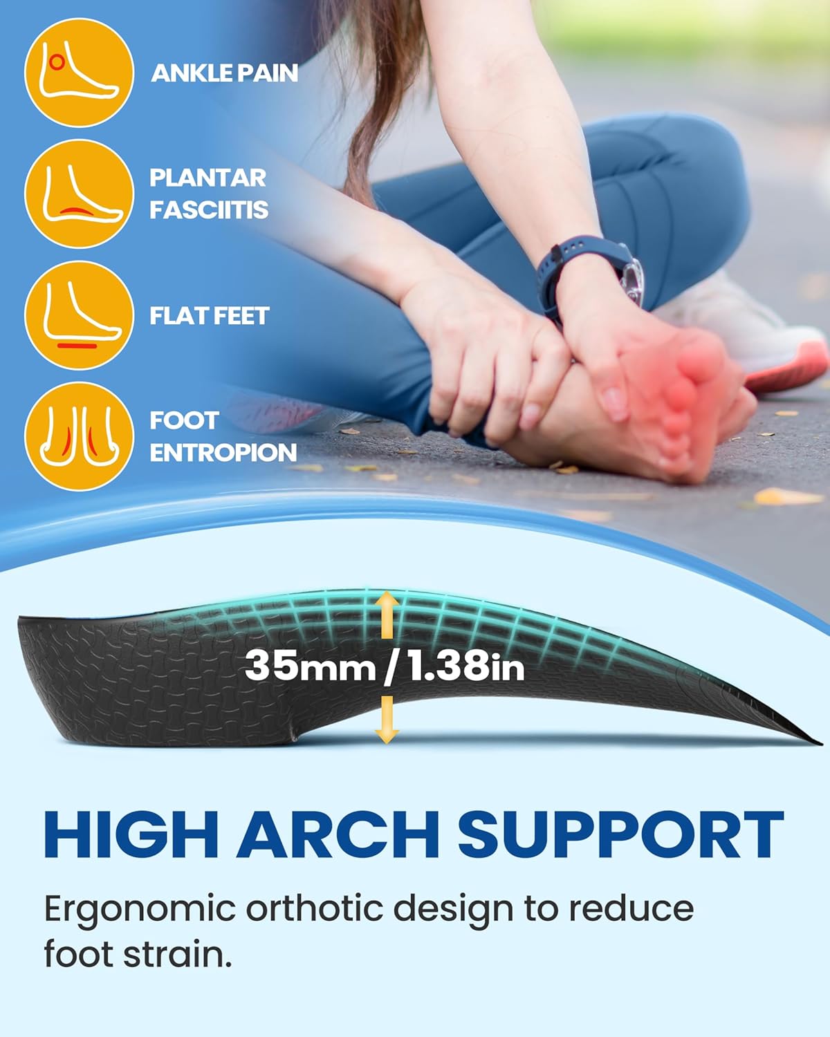 3/4 Arch Support Insoles for Women/Men, QBK Orthotics Shoe Insoles High Arch Supports Shoe Insoles for Plantar Fasciitis, Flat Feet, Over-Pronation, Relief Heel Spur Pain,L - Image 3