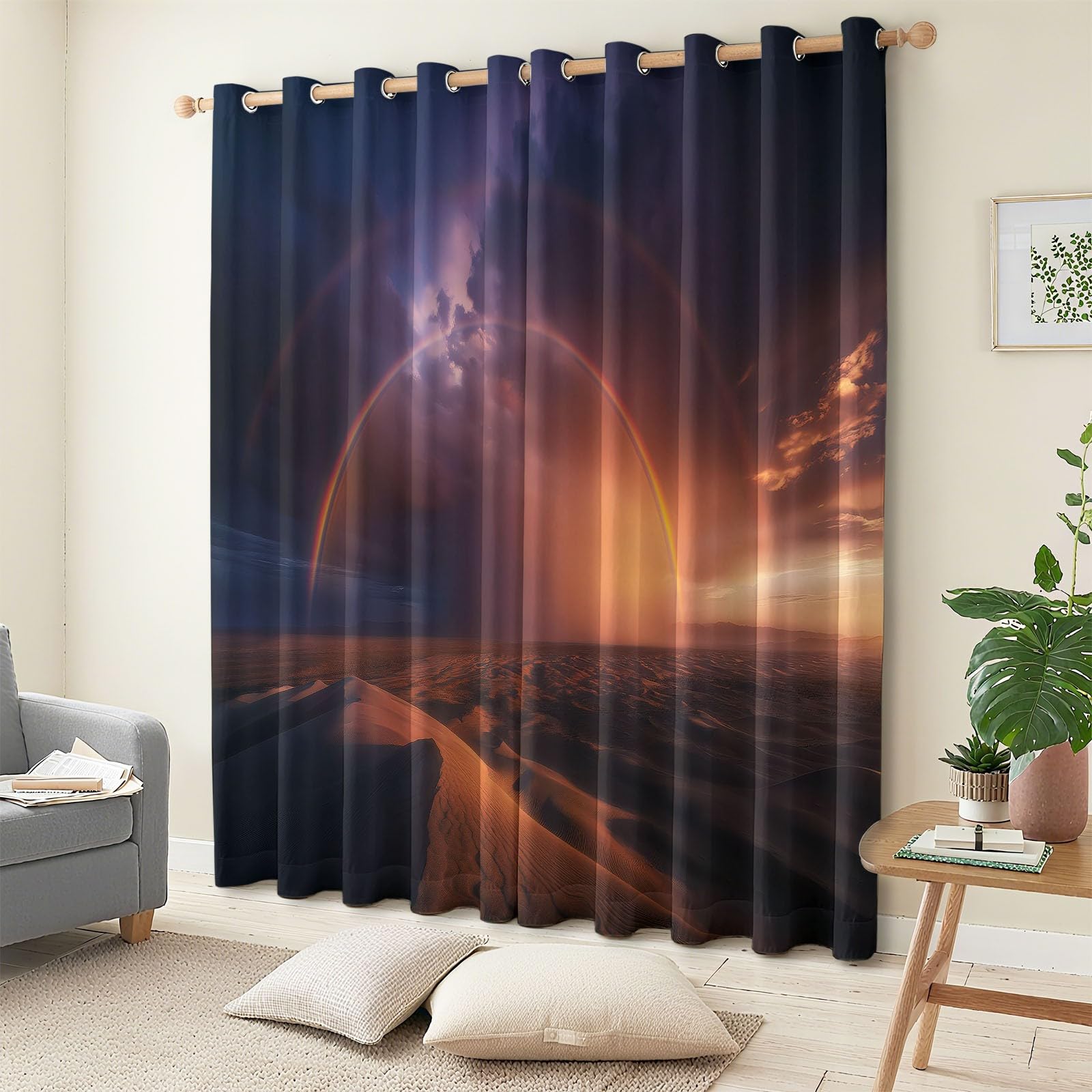 Fotografía De Paisaje Cortinas de Ventana 140 x 260 cm (2 Paneles), Opacas Térmicas Aislantes del Frío y del Calor Dunas Del Desierto Arcoíris para Dormitorio o Sala de Estar Decoración de Habitación