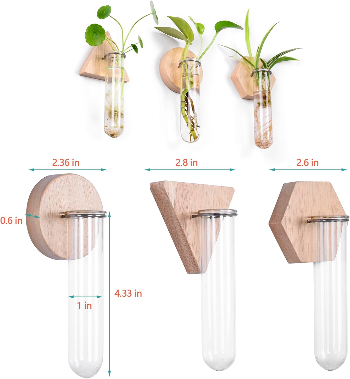 MITIME Wall Hanging Planter Glass Plant Propagation Station,Geometric Wooden Stand for Home Office Decoration. - Image 7