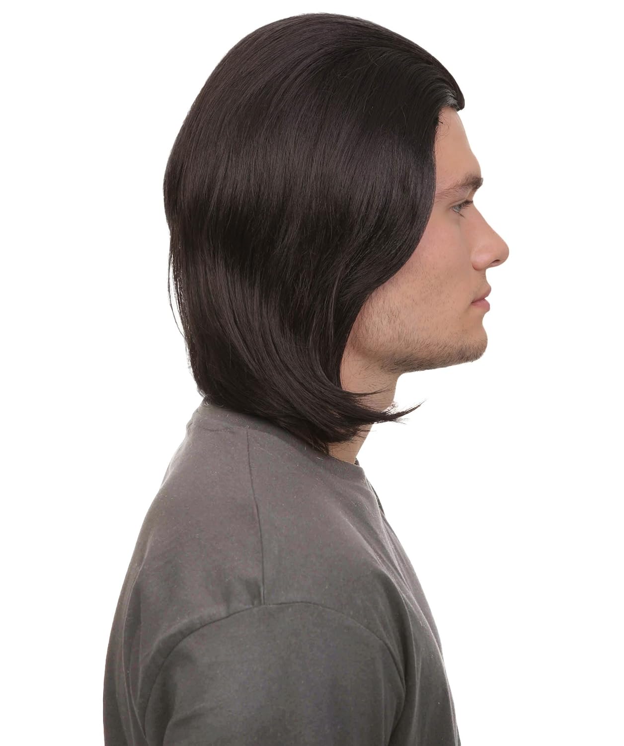 HPO Adult Men's 13" inch Medium Length Halloween Cosplay killer Movie Character Costume Wig, Black Color, Synthetic Soft Fibers, Perfect for your next Dark Arts Teacher Look!
