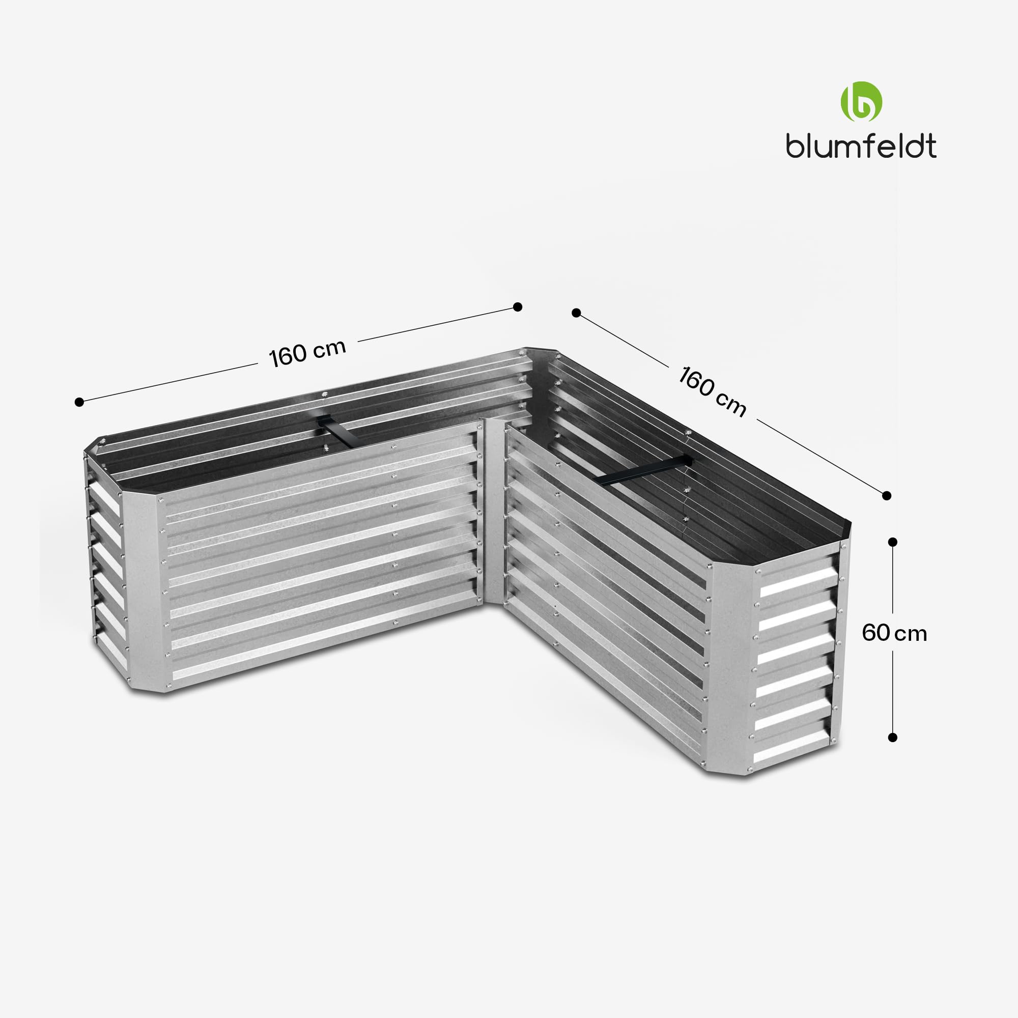 blumfeldt Hochbeet 160x160, L-förmiges Gartenhochbeet 742 L Aus Wetterfestem Galvanostahl, Ergonomisch & Rostbeständig Mit Offenem Boden Für Optimale Drainage & Einfache Montage