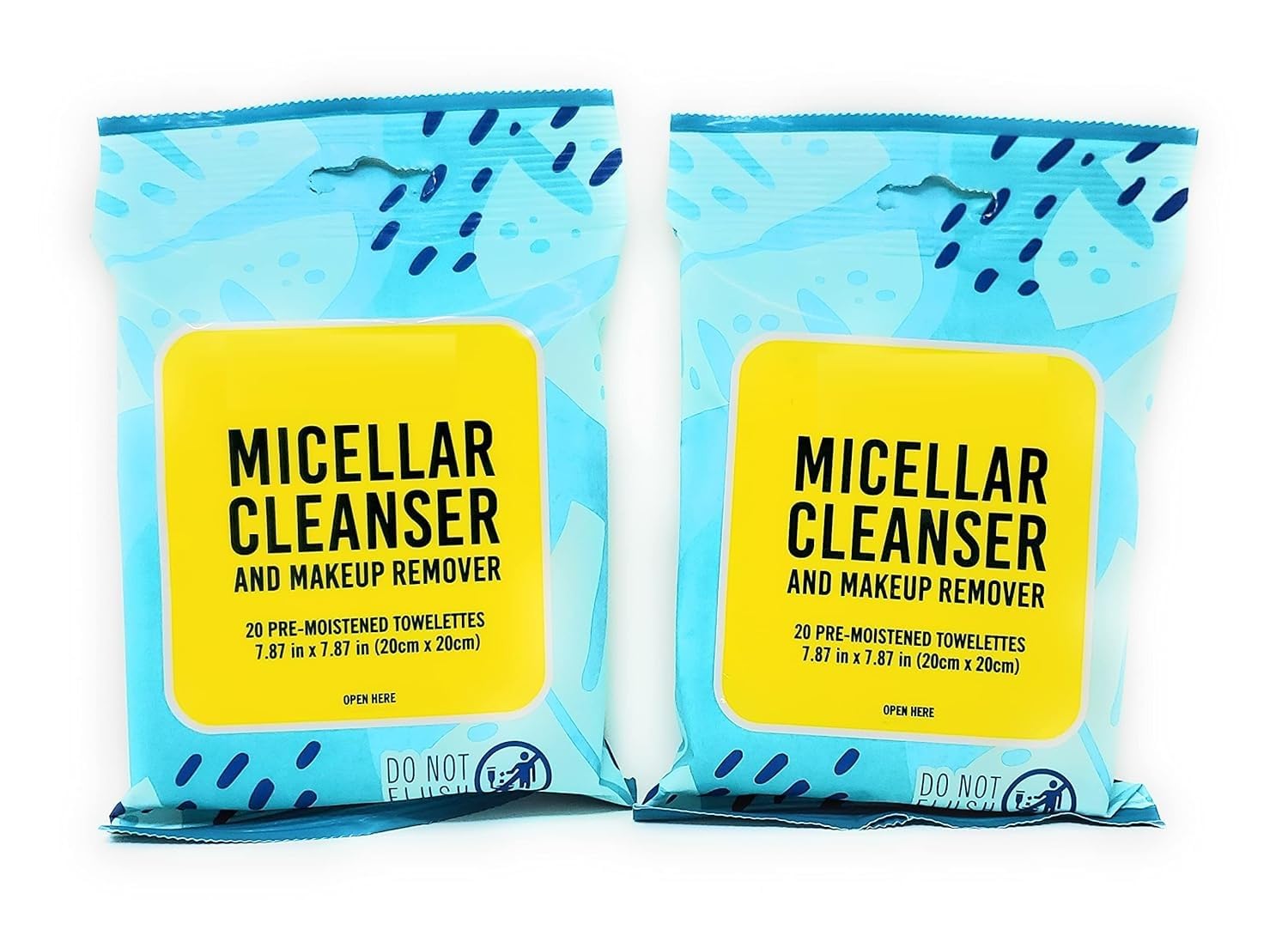 Micellar Cleanser and Makeup Remover 20 Pre-Moistened Towelettes 7.87 in x 7.87 in - Pack of 2