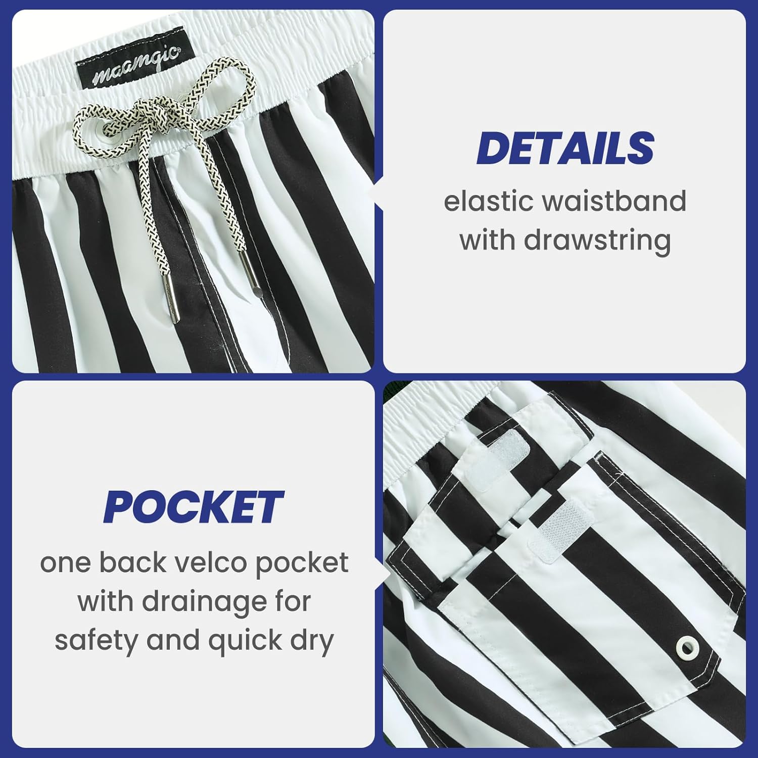 maamgic Mens Boys Short 80s 90s Vintage Swim Trunks with Mesh Lining Quick Dry Swim Suits Board Shorts - Image 5