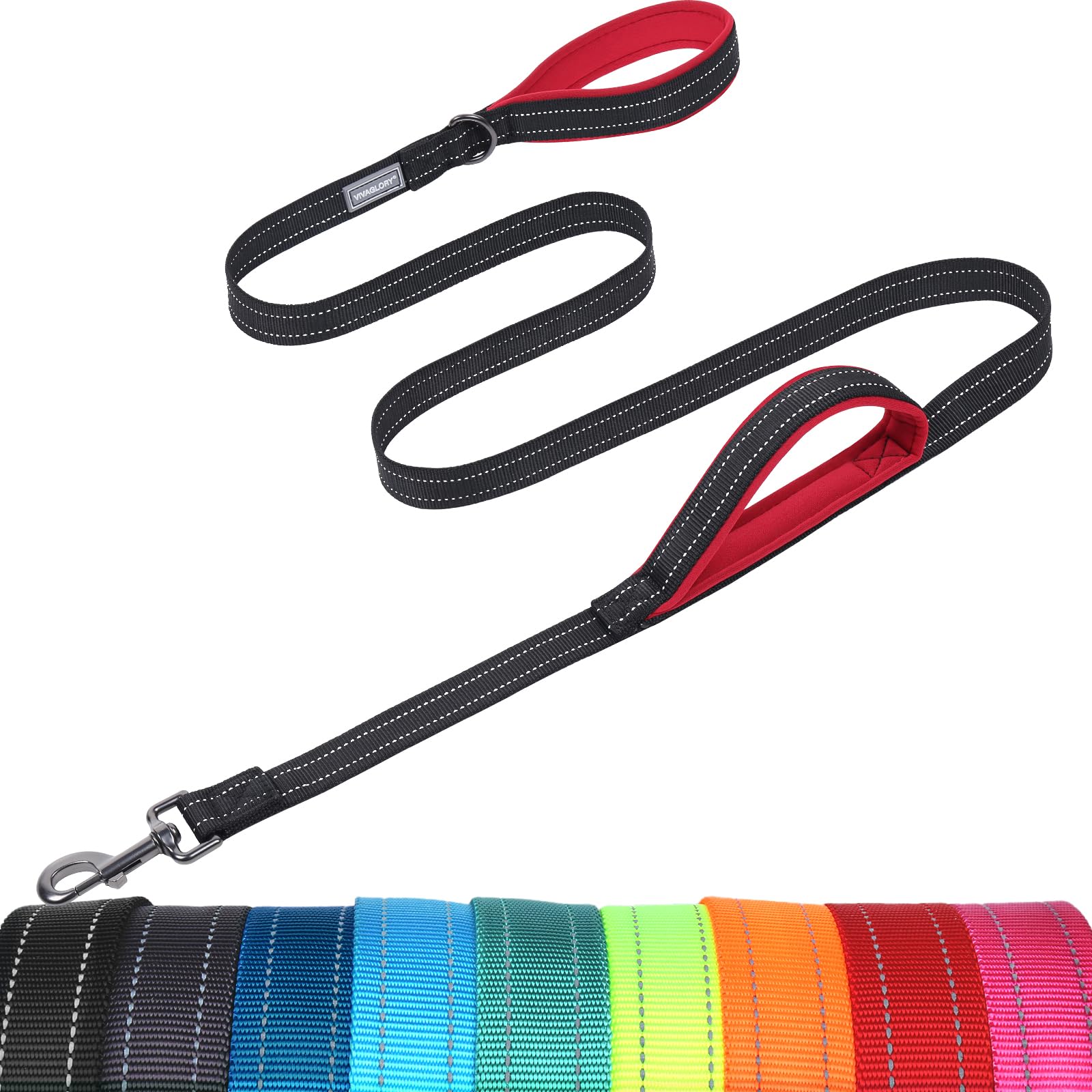 VIVAGLORY Twingrip Führleine Hund, Leine Hund Hausleine Joggingleine, Hundeleine mit 2 Griffen Doppelgriff, Gepolstert Neopren & Reflektierend