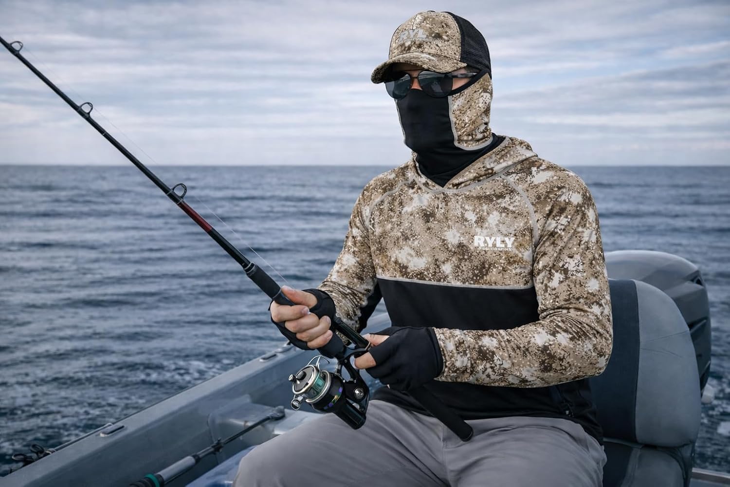 Men's Performance Fishing Shirts,Sun Protection Hoodie Long Sleeve UPF 50+ Hiking Shirt with Mask Cap