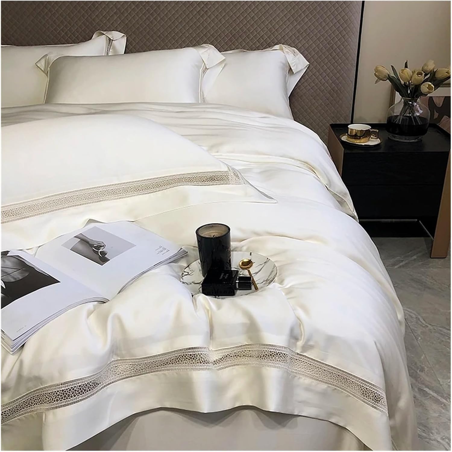 1000TC Soft Silky Luxury White Champagne Grey Pink Bedding Set Duvet Cover Set Fitted/Flat Sheet Pillowcase,Bed