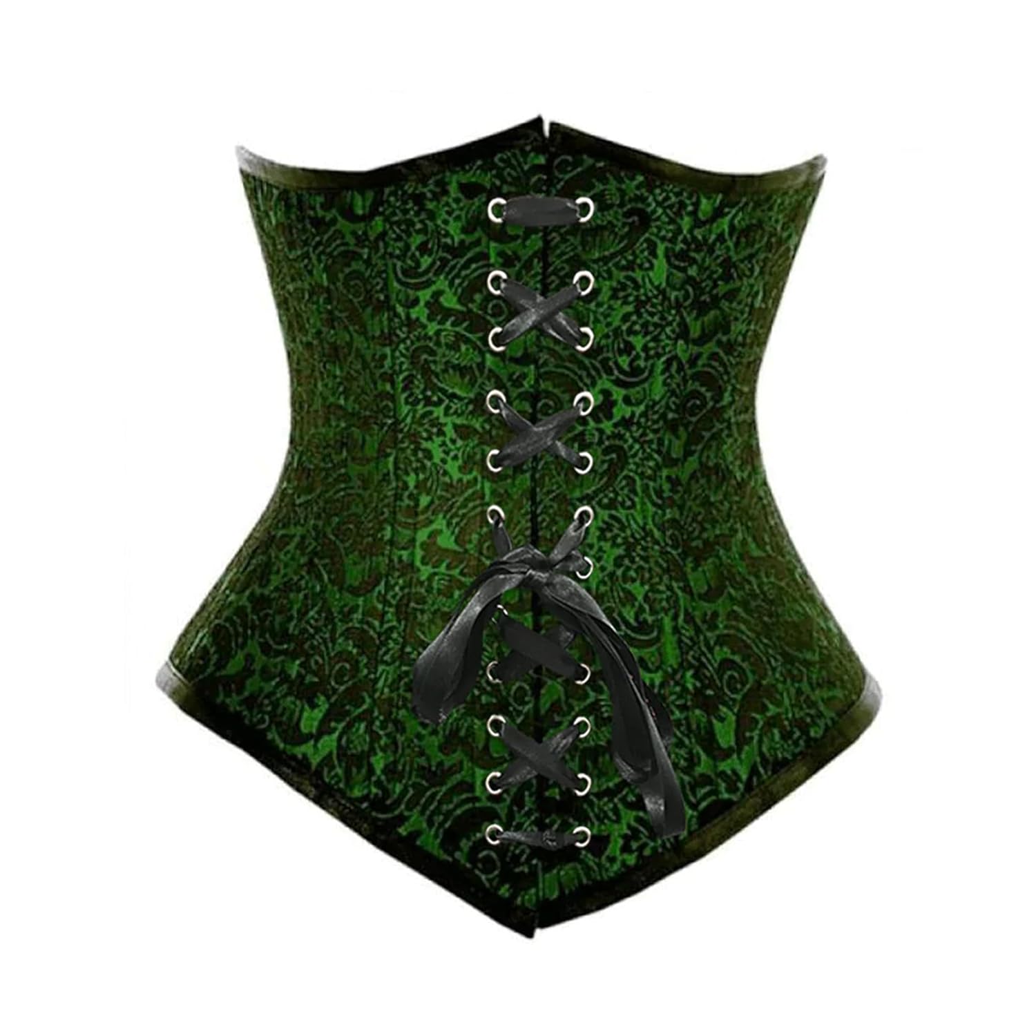 CorsetStreet Womens Green And Black Brocade Double Boned With Front Lace Waist Training Underbust Gothic Corset Bustier Top