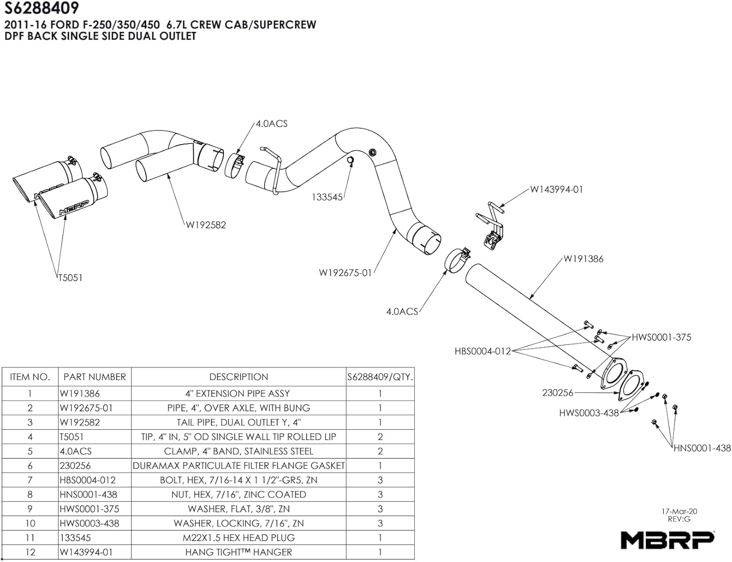 MBRP S6288409 T409 4" Dual Outlet Single Side Filter Back