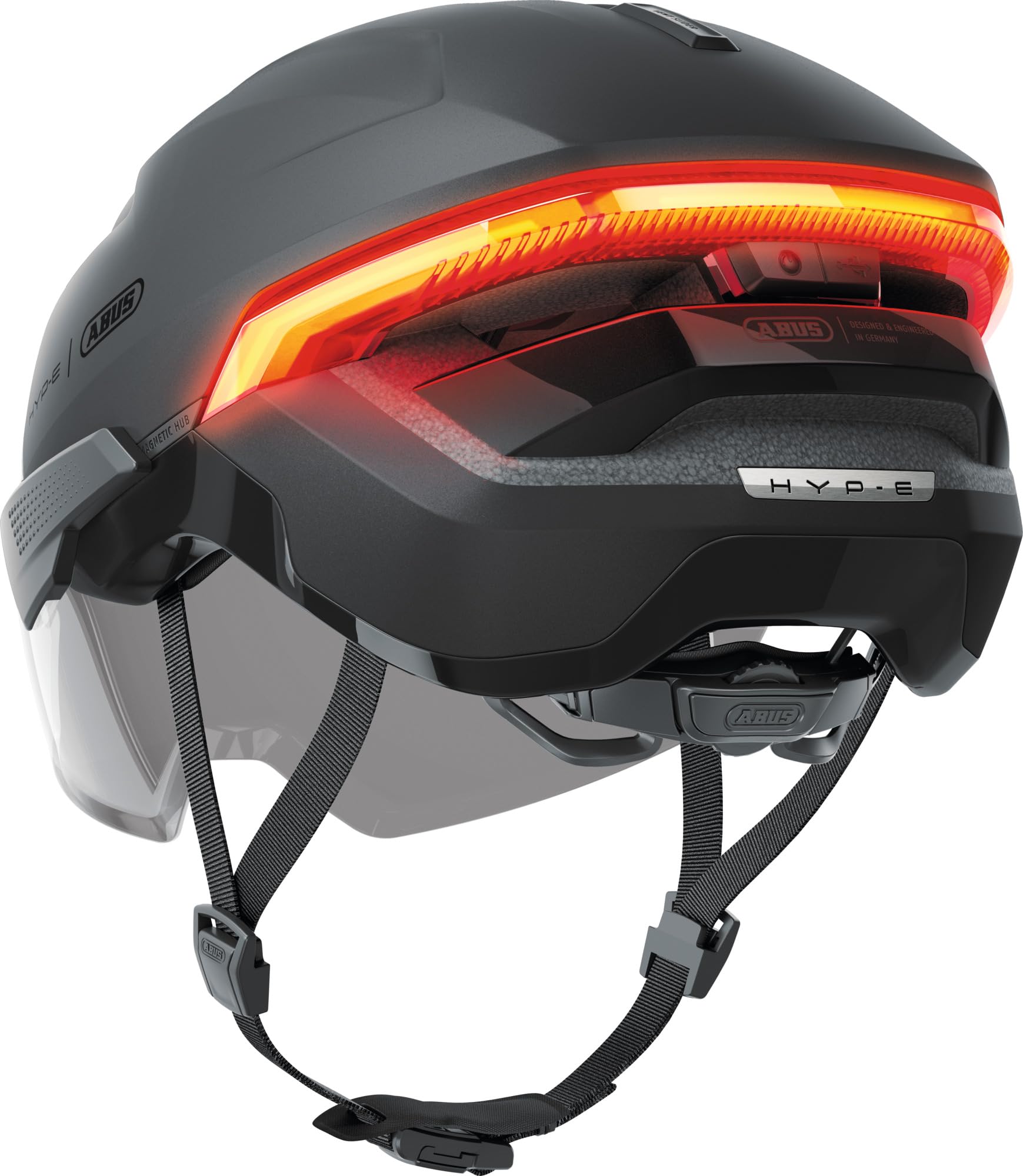 ABUS HYP-E Ace Bike Helmet - with Front Light, Rear Light and Indicator Light - with Visor and Earmuffs - Also Suitable for e-Bikes and S-Pedelecs - for Men and Women - Size S, Silver