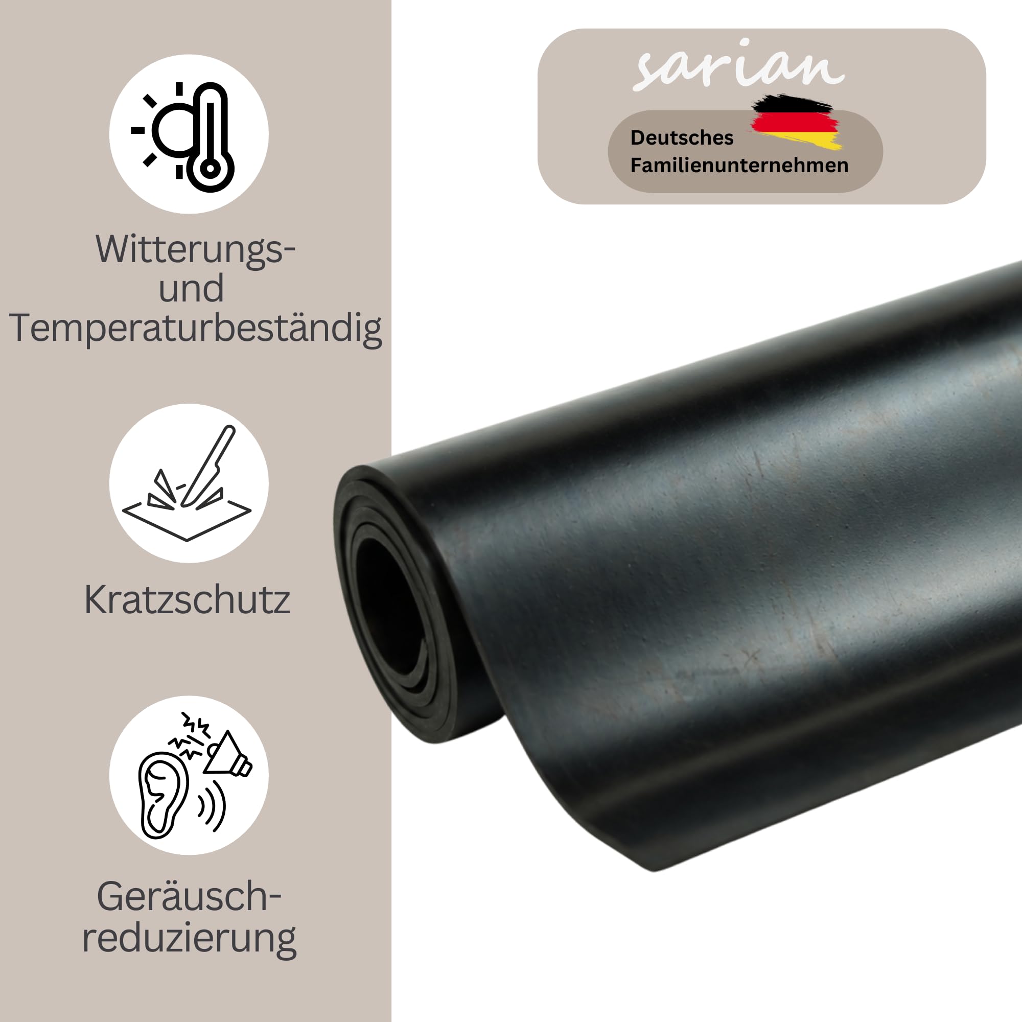 sarian Gummimatte 3mm stark - LÄNGE bis 10 Meter auswählbar - BREITE bis 1 Meter auswählbar - zuschneidbar, wasserdicht, flexibel - Gummileiste Meterware Gummiunterlage Gummidichtung