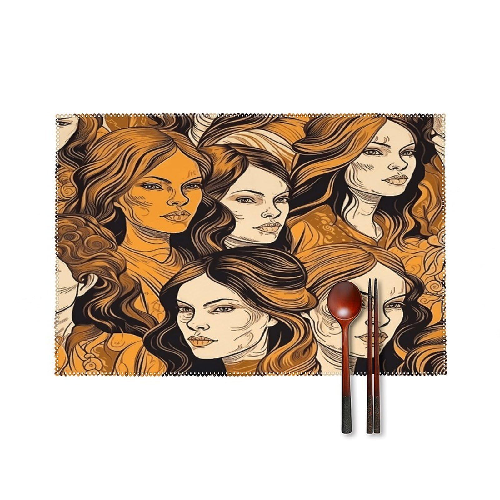 Fodpand Women's Style Face Placemats Set Of 4 Place Mats Table Mats
