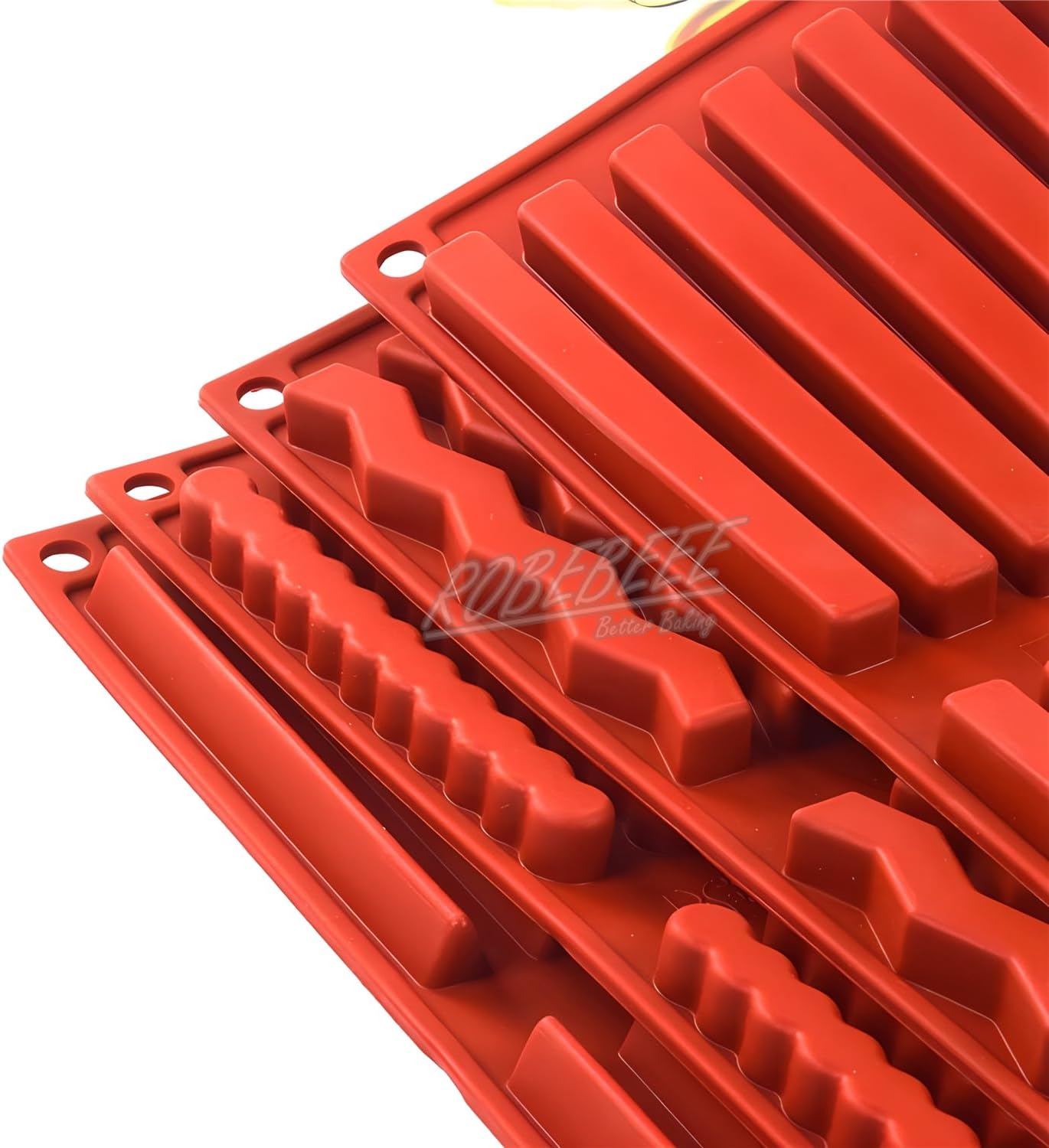 4 Designs Long Stick Rectangle Curved Bead String Cube Shape Premium Silicone Chcocolate Bar Mould Candy Making DIY Baking (Trigon Stick)