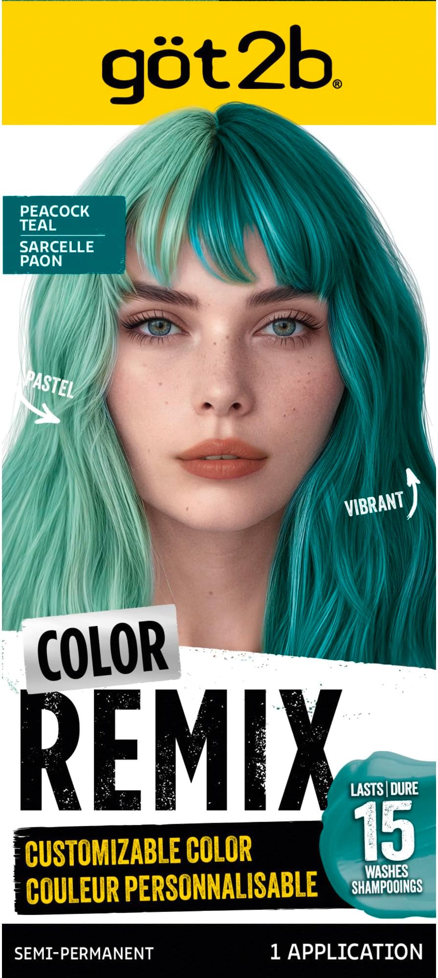 got2b Color Remix Semi-Permanent Hair Color, Peacock Teal 097, Customizable Temporary Hair Dye to Create A Vibrant or Pastel Shade, Easy At-Home Application, Lasts Up to 15 Washes