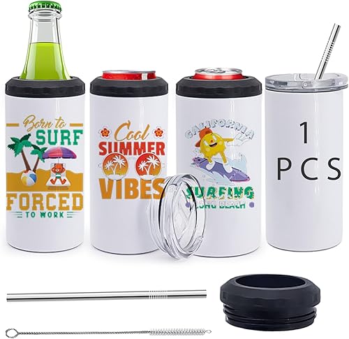 Miniatura 10 de Paquete de 25 vasos de sublimación 4 en 1 de 16 onzas con 2 tapas y pajitas, acero inoxidable de doble pared para soporte de latas aislado, funciona