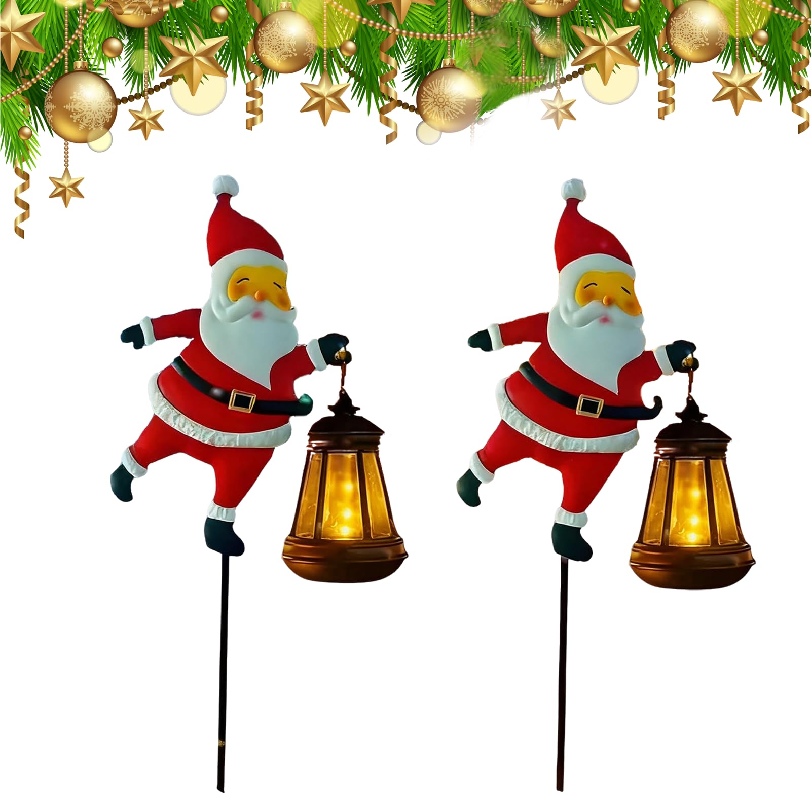 Christmas Santa Solar Kettle Lights Garden Lawn Decorative Lights, Vintage Metal Solar Santa Claus Watering Can with LED Light,Unique Xmas Gifts,Waterproof Outdoor Lantern Decoration (Warm-2pcs)