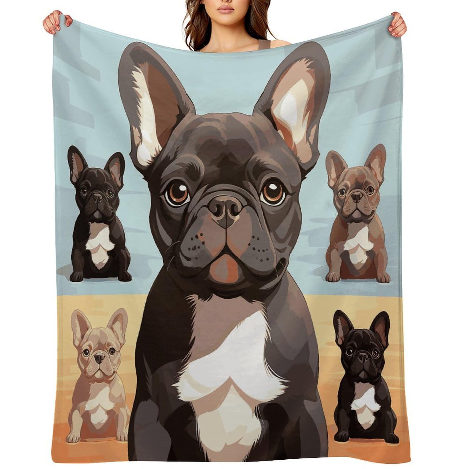 Fekiloot Style French Bulldog Dog Cute Throw Blankets Camping Blanket60 X80