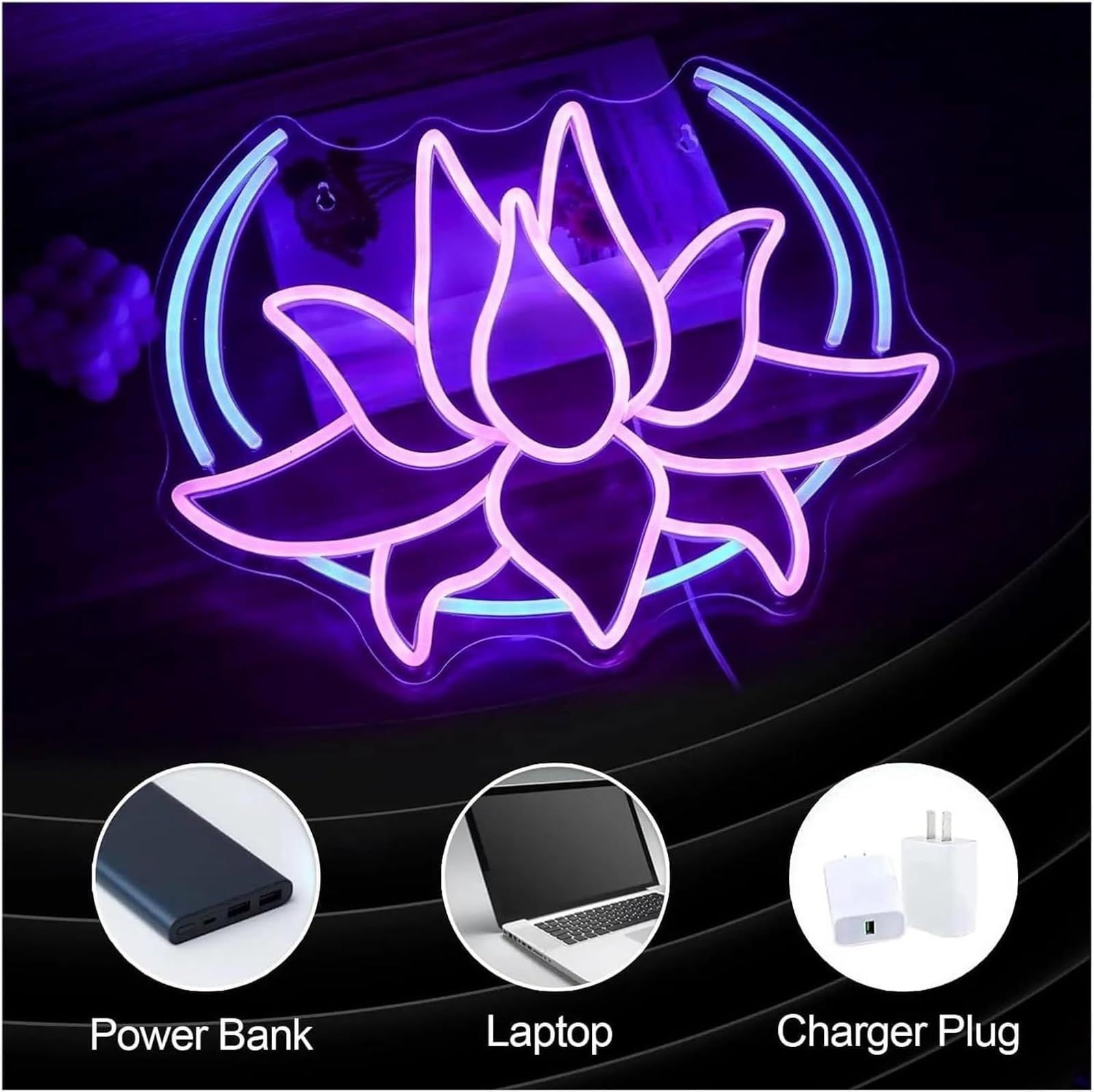 Per insegna al Per neon a forma di fiore loto per decorazione murale luce dimmerabile