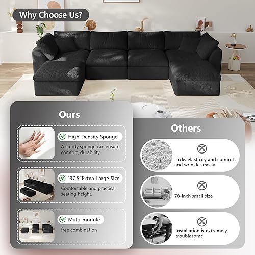 Miniatura 8 de Cloud - Sofás seccionales para sala de estar, sofá convertible con otomana, sofá modular con asiento profundo, no requiere montaje con almohadas