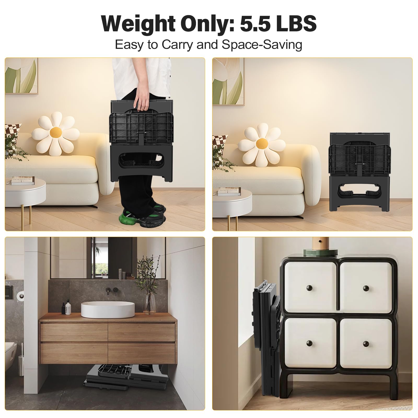 Taburete plegable de 2 escalones para adultos, taburete plegable antideslizante para niños pequeños, taburete portátil para mesita de noche, soporta hasta 330 libras, escalera ligera y plegable para