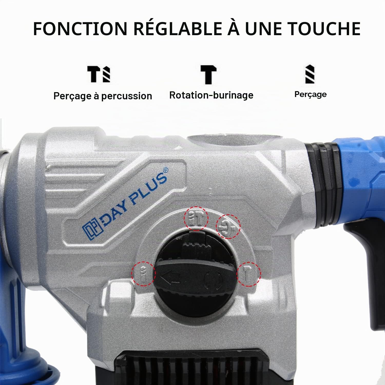 Marteau-perforateur électrique, Marteau piqueur Utilisé pour le Béton,le Métal et la Pierre (1500W,4 Modes, Mandrin SDS Plus,Tête robuste en aluminium,Livré avec accessoires et Mallette de rangement)