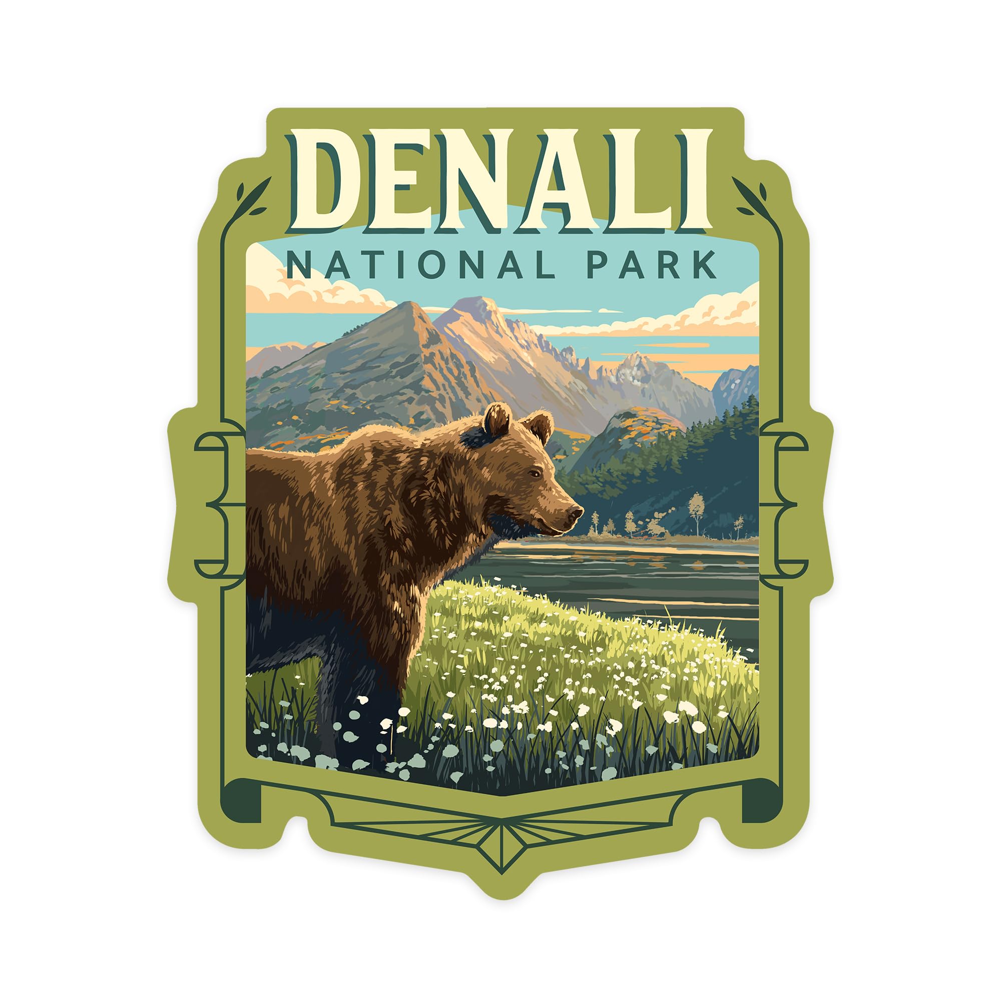 Lantern Press Sticker Denali National Park, Painterly, Bear, Die Cut Vinyl, (Waterproof Decal for Cars, Water Bottles, Laptops, Coolers), Small