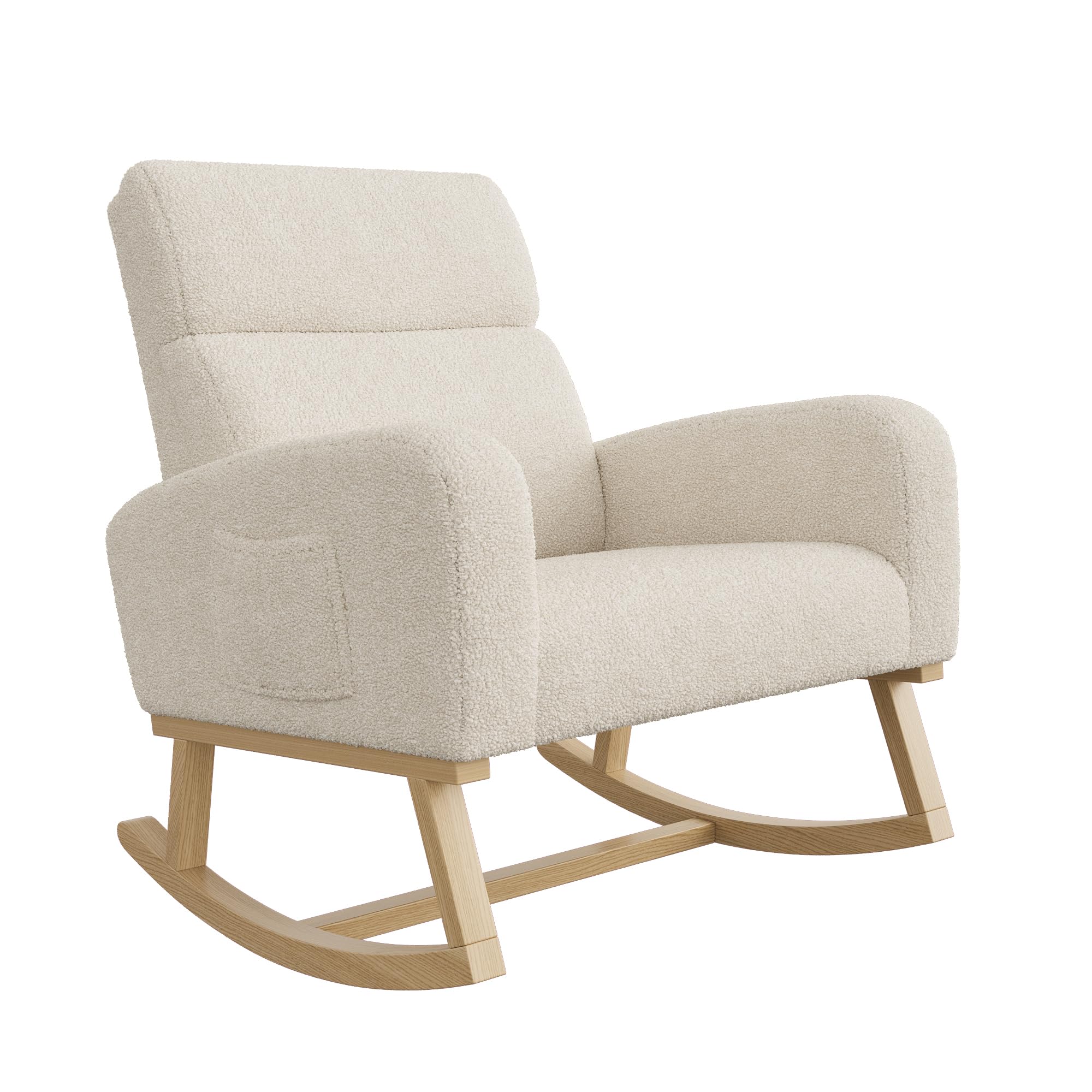 Générique Fauteuil à Bascule,Rocking Chair,Chaise à Bascule avec Polaire Sherpa,Fauteuil Allaitement,Chaise à basule,avec Pieds en Bois Massif pour Salon Chambre à Coucher,Bureau (Beige-014)