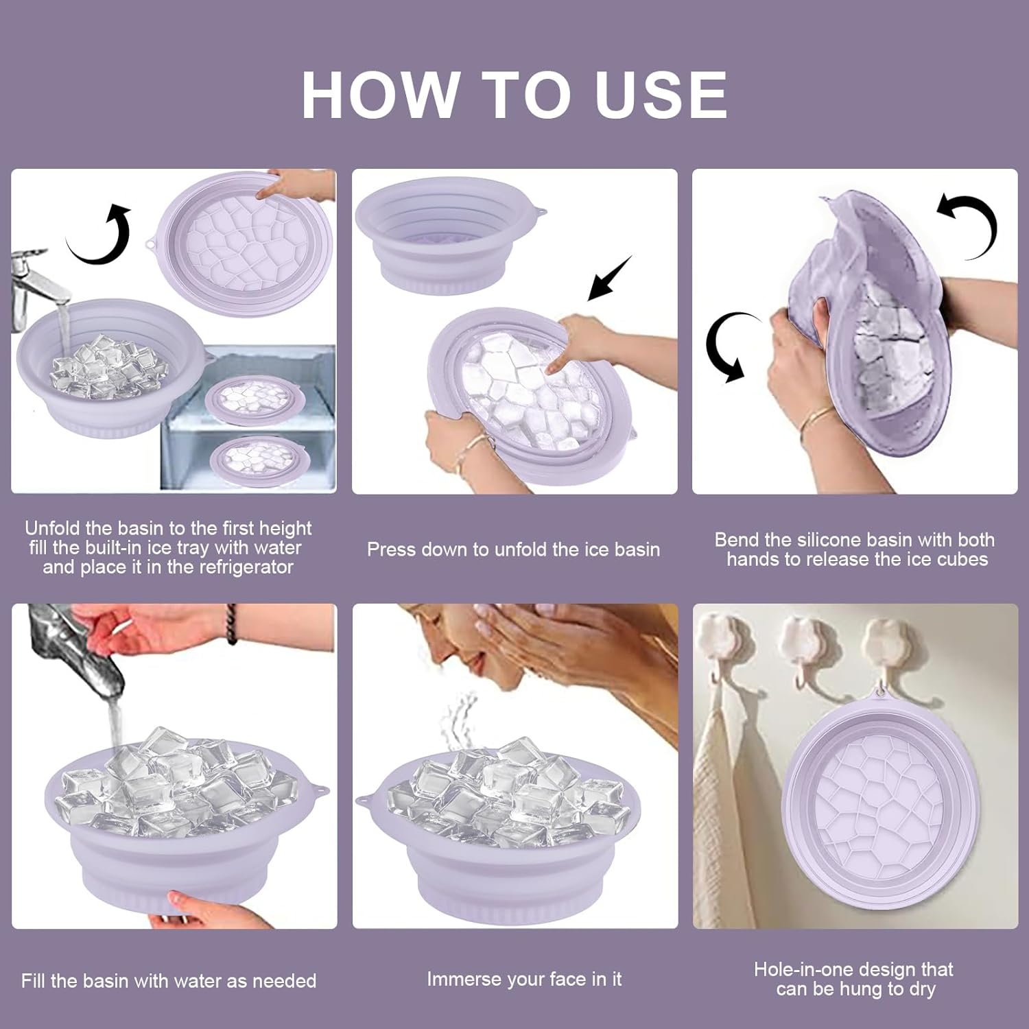 Face Bowl for Ice with Built-In Ice Tray, Face Ice Bath Bowl (Silicone), Foldable and Hanging Design, for Easy Storage and Carrying, for Cold Plunge Therapy Portable Spa Tool Home & Travel - Image 5