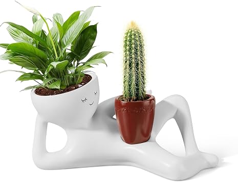 Face Planters Head, Funny Succulent Pots,Goofy Garden Planter | Cute Planters for Indoor Plants,lazy Guy Planter,Double Flower Pot with Drainage for Plant Lovers Gift red