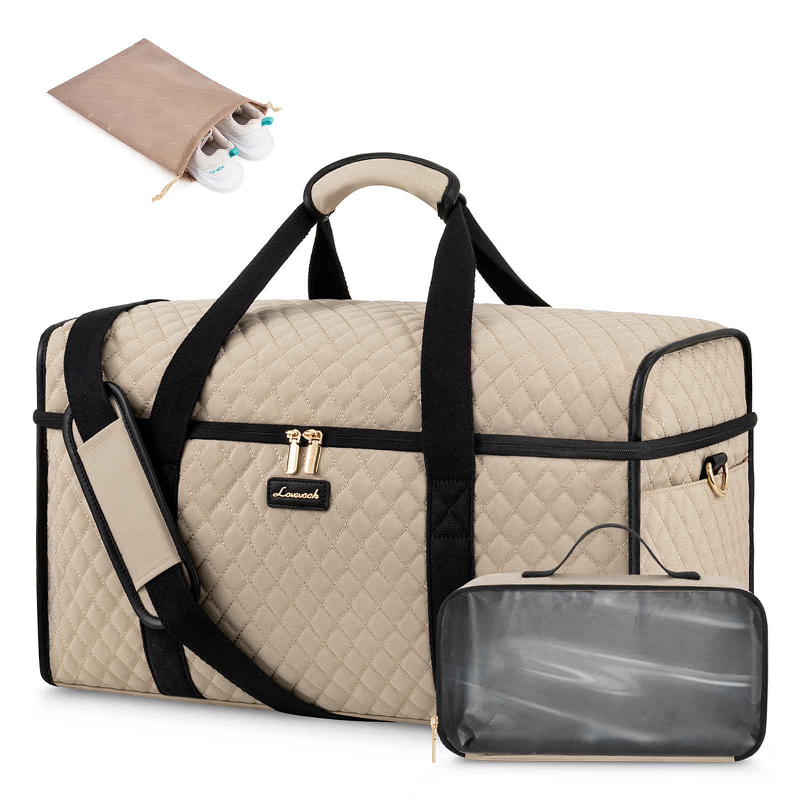 LOVEVOOK Travel Duffle Bag - Weekender & Overnight Bag with Toiletry & Wet Pocket, Carry-On Size, 3pc Set