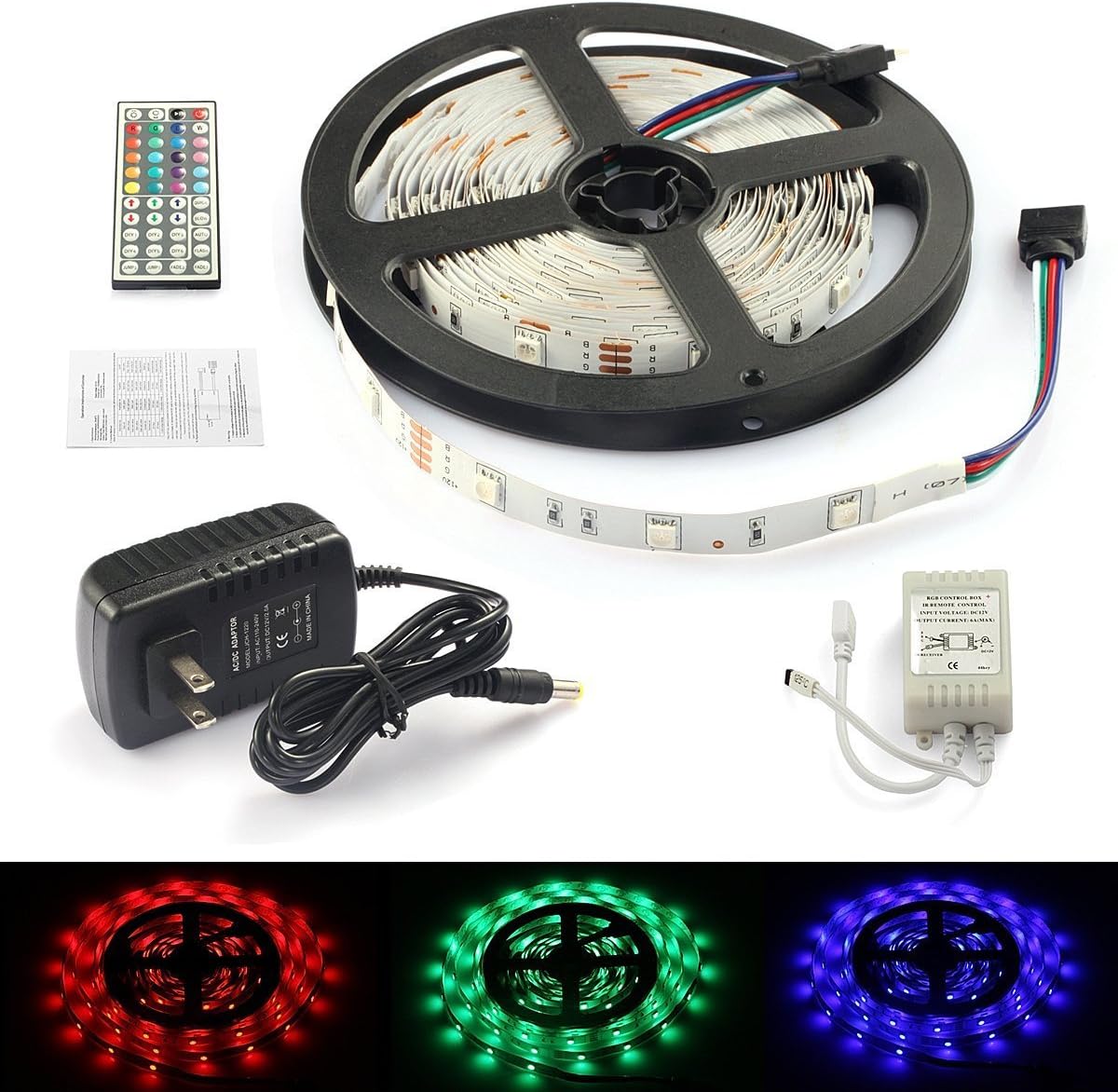 XMASROBE 16.4ft / 5m Flexible Lighting Strip 150leds Color Changing RGB Smd5050 Non-Waterproof LED Light Strip Kit 5m +44key Remote+12v 5a Power Supply, Rope Lights for X'mas Chrismas, Party