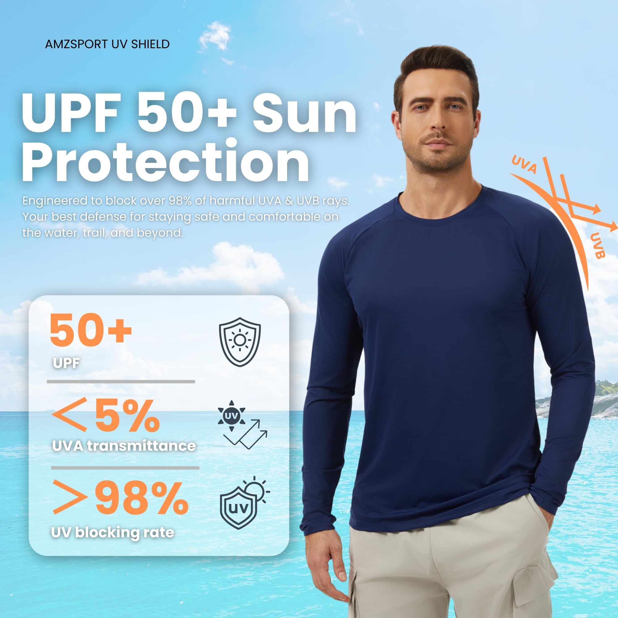 AMZSPORT Lot de 3 T-Shirt Homme Manches Longues Anti-UV UPF 50+ Haut de Sport Respirant à Séchage Rapide pour Course, Randonnée, Outdoor