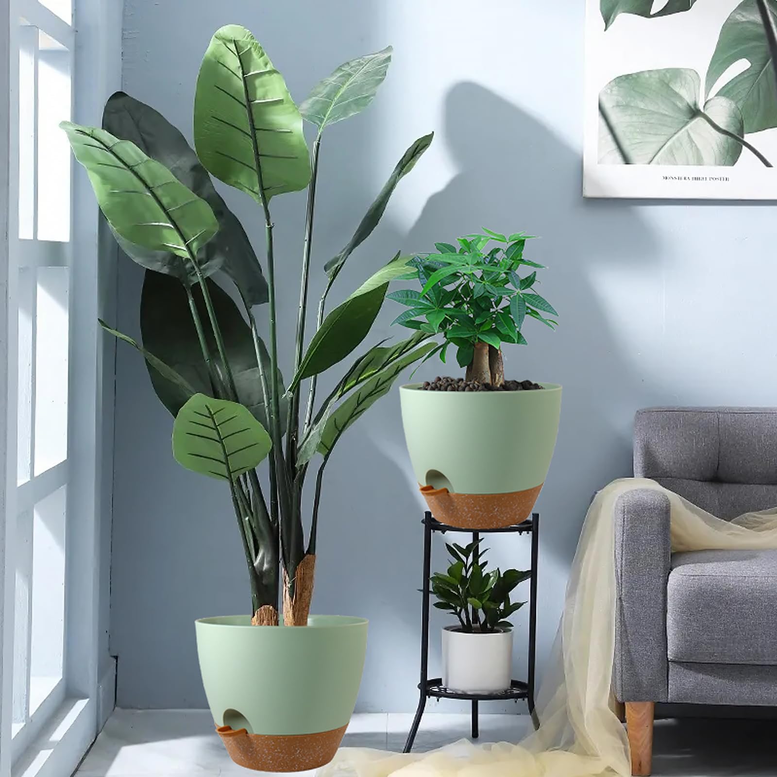 UOUZ 12inch 2Pack Large Self Watering Planters, Plastic Plant Pots with 60oZ Removable Deep Reservoir and Multi Mesh Drainage Holes for Indoor Outdoor Garden Plants and Flowers, Green with Brown: Black With Brown