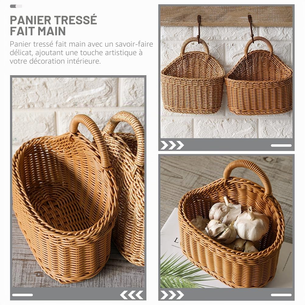 Panier de rangement en rotin à suspendre - Panier à fleurs en osier tissé pour pommes de terre, magazines, articles divers, oignons, taille