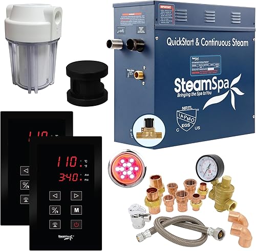 Miniatura 20 de SteamSpa Generador de sauna de vapor de 7.5kW, paquete ejecutivo, generador de vapor de 240 V con panel táctil, cabezales de vapor, válvula